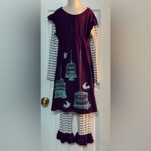 Magpie & Mabel Birdcage Dress & Leggings Set Plum Sz 12